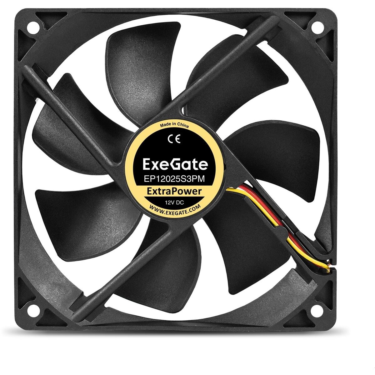 Exegate EX283390RUS Вентилятор 12В DC ExeGate ExtraPower EP12025S3PM (120x120x25 мм, Sleeve bearing (подшипник скольжения), 3pin+Molex, 1800RPM, 28dBA)
