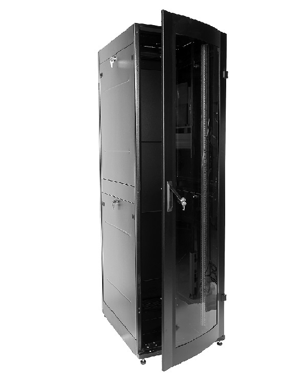 ЦМО Шкаф телекоммуникационный напольный 42U (600x1000) дверь стекло, цвет черный(ШТК-М-42.6.10-1ААА-9005) (3 коробки)