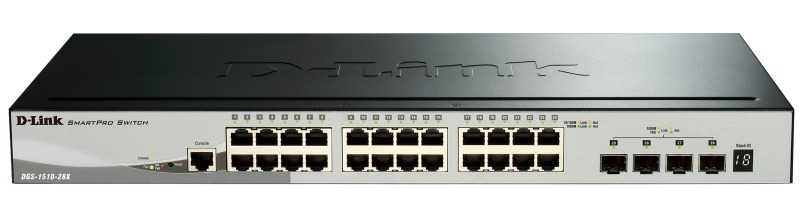 D-Link PROJ Настраиваемый L2+ стекируемый коммутатор, 24x1000Base-T, 4x10GBase-X SFP+, CLI, консольный порт RJ-45 арт. DGS-1510-28X/A1A