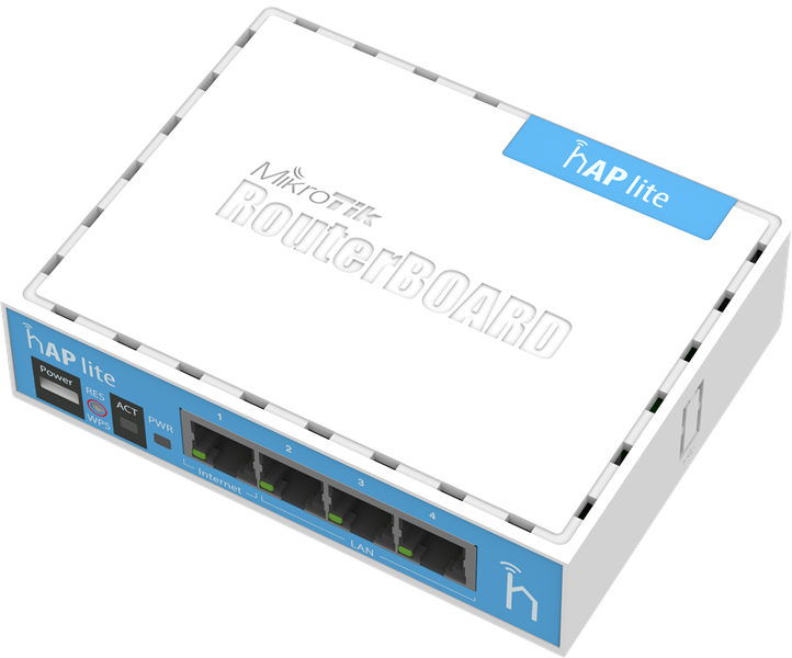 Точка доступа wi-fi MikroTik hAP lite with 650MHz CPU, 32MB RAM, 4xLAN, built-in 2.4Ghz 802.11b/g/n 2x2 two chain wireless with integrated antennas, RouterOS L4, desktop case, PSU