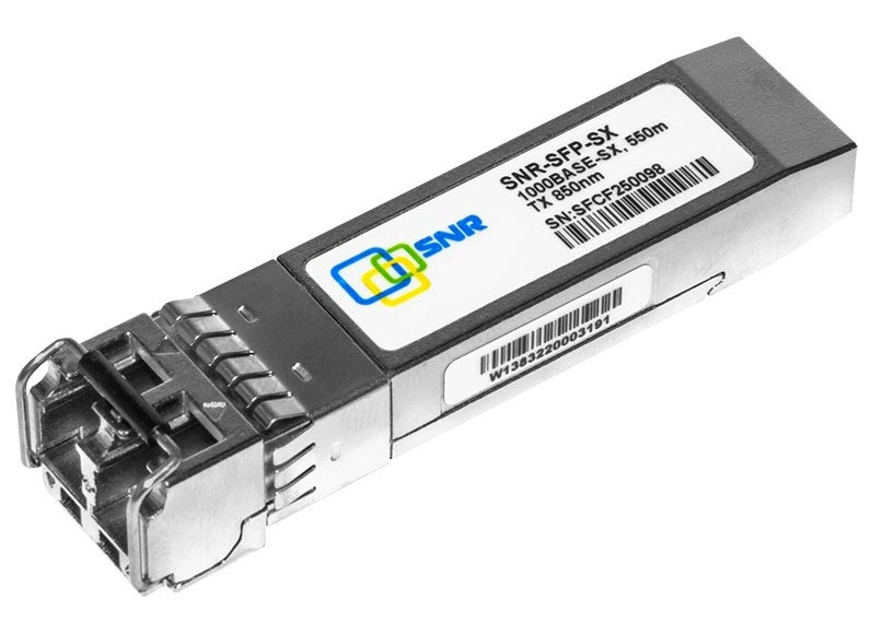 SNR SNR-SFP-SX Двухволоконный модуль , SFP 1000Base-SX, разъем LC, рабочая длина волны 850нм, дальность до 550м (7.5dB), с поддержкой функции DDM
