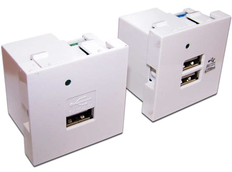 Модуль USB-зарядки, 2 порта, без шторки, 2.1A/5V, 45x45, белый LANMASTER арт. LAN-EZ45x45-2U/R2-WH