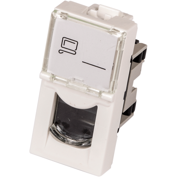 Вставка Mosaic 22.5x45, RJ-45 UTP, кат.5e, со шторкой и увеличенным окном маркировки, белая LANMASTER арт. LAN-SIP-22U5E-WH
