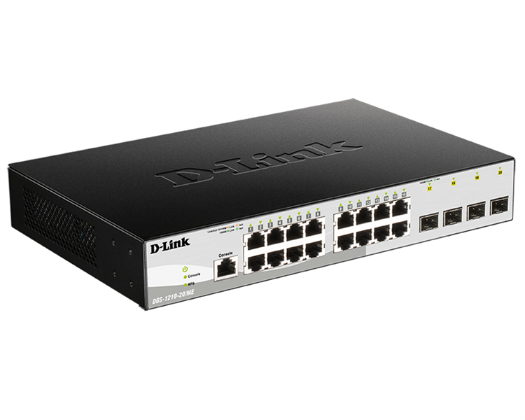 D-Link Управляемый L2 коммутатор, 16x1000Base-T, 4x1000Base-X SFP, защита от статического электричества до 6 кВ, CLI, консольный порт RJ-45, RPS, поддержка Dying Gasp