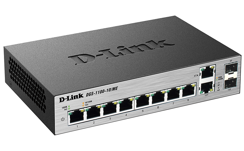 D-Link DGS-1100-10/ME/A2A Управляемый L2 коммутатор с 8 портами 10/100/1000Base-T и 2 комбо-портами 100/1000Base-T/SFP