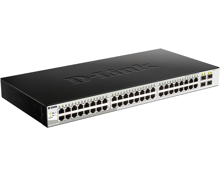 D-Link Управляемый L2 коммутатор, 48x1000Base-T, 4x1000Base-X SFP, защита от статического электричества до 6 кВ, CLI, консольный порт RJ-45, RPS, поддержка Dying Gasp, мониторинг статуса питания комму