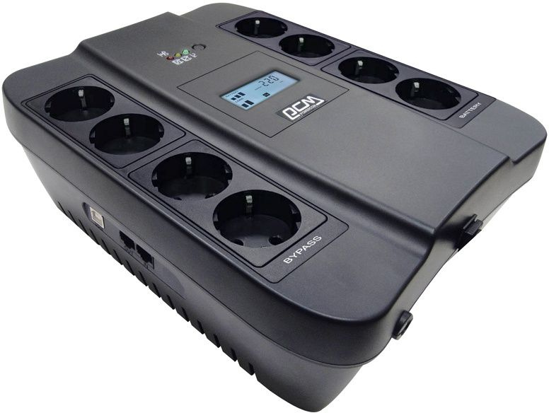 PowerCom Spider SPD-900U LCD ИБП {Line-Interactive, 900VA / 540W, 8xEURO: 4 с резервным питанием, 4 с фильтрацией, USB} (1168465)