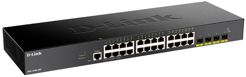 D-Link Управляемый L2 коммутатор, 24x1000Base-T, 4х10GBase-X SFP+, CLI, консольный порт RJ-45