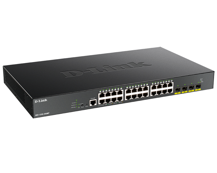 D-Link PROJ Управляемый L2 PoE-коммутатор, 24x1000Base-T PoE, 4x10GBase-X SFP+, PoE-бюджет 370 Вт, CLI, консольный порт RJ-45
