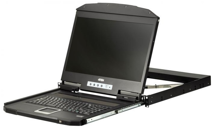 ATEN 1U Ultra Short Depth 18.5” Short Depth USB HDMI Single Rail LCD Console (1920 x 1080)