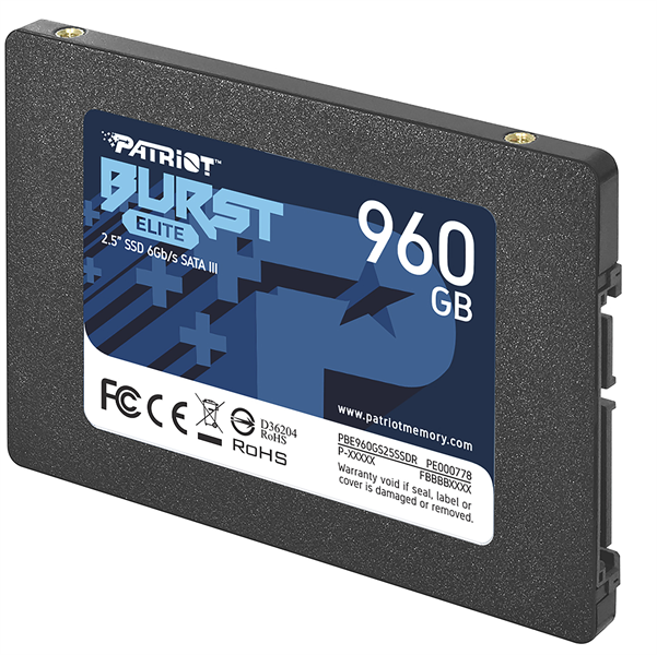 Твердотельный накопитель Patriot SSD BURST ELITE 960GB SATA3 2.5" R450/W320 TBW 400TB 3D NAND