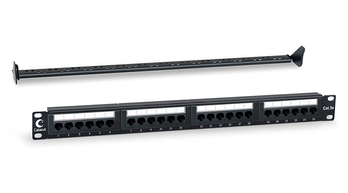 Cabeus PL-24-Cat.5e-Dual IDC Патч-панель 19" (1U), 24 порта RJ-45, категория 5e, Dual IDC, с задним кабельным организатором