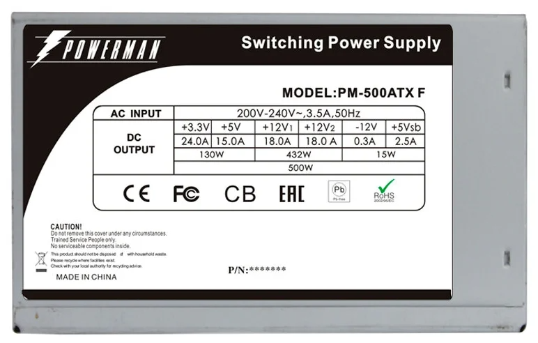 Powerman Power Supply 500W PM-500ATX-F (carton box) (12cm fan) арт. 6143093