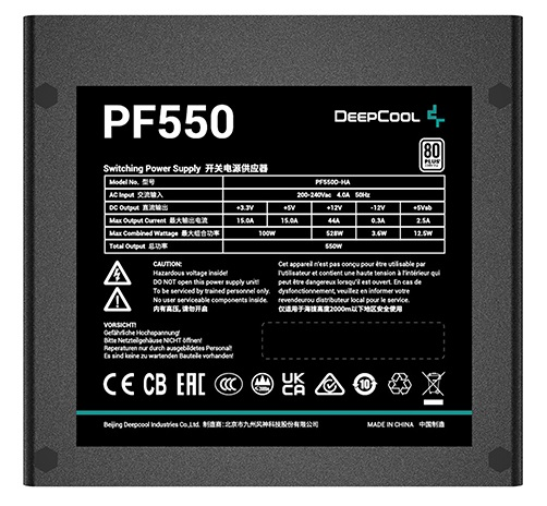 Deepcool PF550 80+ (ATX 2.4 550W, PWM 120mm fan, 80 PLUS, Active PFC) RET (R-PF550D-HA0B-WDEU)