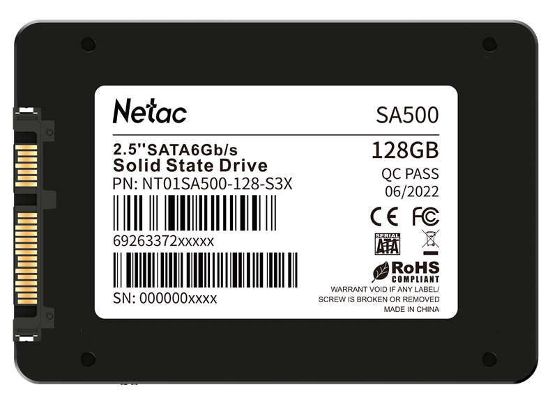 Netac SSD SA500 128GB 2.5 SATAIII 3D NAND, R/W up to 500/400MB/s, TBW 60TB, 3y wty