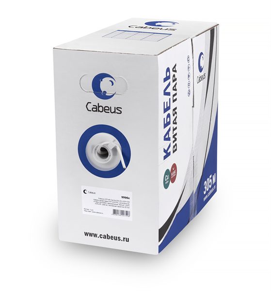 Cabeus UTP-4P-Cat.5e-SOLID-LSZH-GY-LIGHT Кабель витая пара UTP (U/UTP), категория 5e, 4 пары 0,47мм (24 AWG), одножильный, LSZH, нг(А)-HF, серый, (305 м)