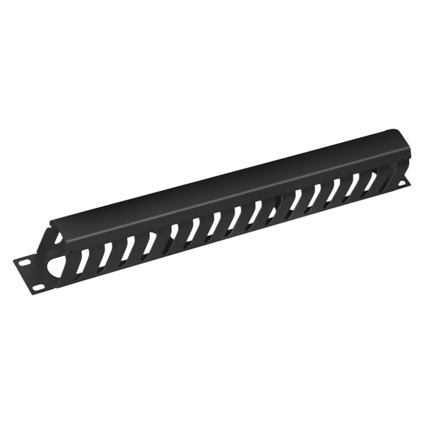 Cabeus JB07-1U-BK Кабельный органайзер 19" 1U с крышкой, металлический, цвет черный (RAL9004)