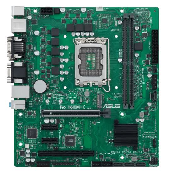 Материнская плата ASUS PRO H610M-C-CSM, LGA1700, H610, 2*DDR5, 4*SATA, 1*M.2, 2*USB 3.2, 2*USB 2.0, 1*COM port, 1*PCIx16, 2*PCIx1, DP+HDMI+VGA, mATX; 90MB1AT0-M0EAYC