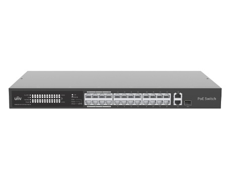 Uniview Коммутатор 24x100Mbps POE, 11000Mbps, 11000Mbps комбо, бюджет мощности 370 Вт, максимальная мощность на порт 30 Вт арт. NSW2020-24T1GT1GC-POE-IN