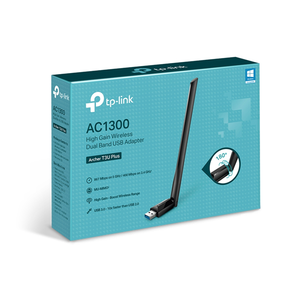 Tp-Link Archer T3U Plus, AC1300 High Gain Dual Band Wi-Fi USB Adapter