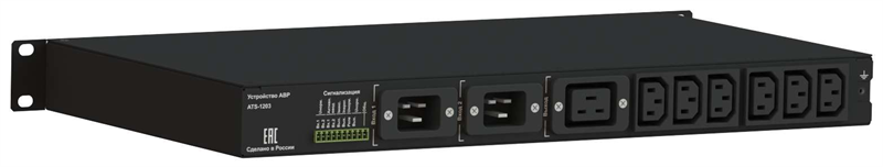 Автомат ввода резерва ELEMY ATS, 1U, 220B, 16A, Индикация: LED, Мониторинг: WEB, SNMP, Modbus-TCP Дискретные выходы, Вход (2) C20, Выход (1) C19 (6) C13