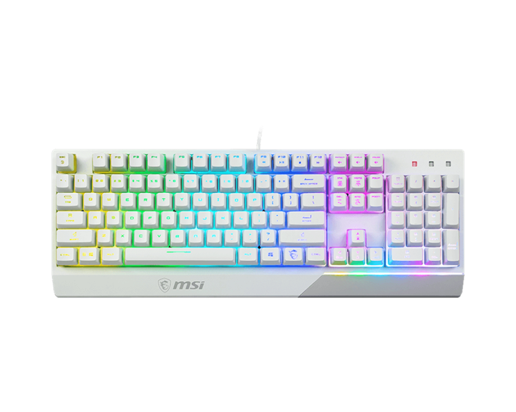 клавиатура проводная Gaming Keyboard MSI VIGOR GK30, Wired, Mechanical-like plunger switches. 6 zones RGB lighting with several lighting effects.  Anti-ghosting Capability. Water Resistant (spill-proof), White