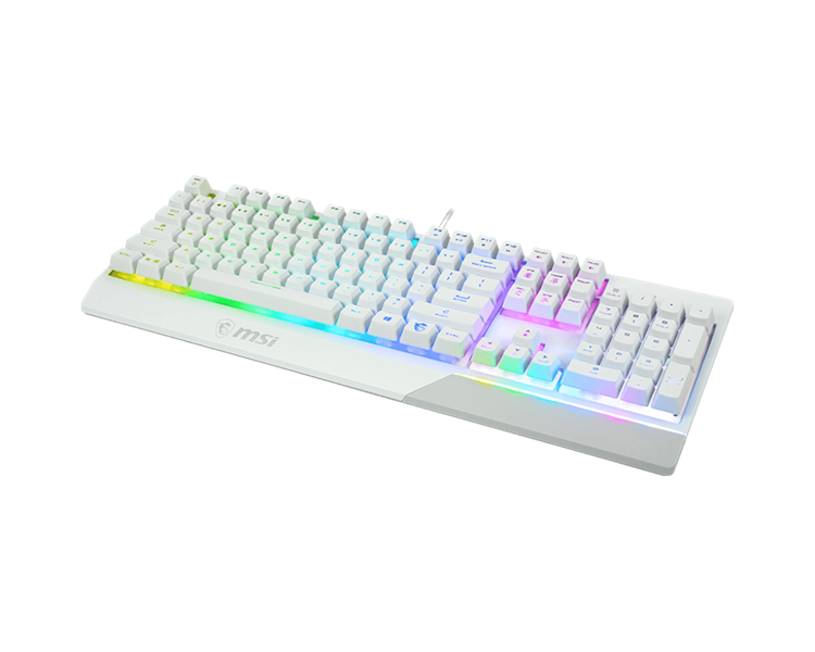 клавиатура проводная Gaming Keyboard MSI VIGOR GK30, Wired, Mechanical-like plunger switches. 6 zones RGB lighting with several lighting effects.  Anti-ghosting Capability. Water Resistant (spill-proof), White