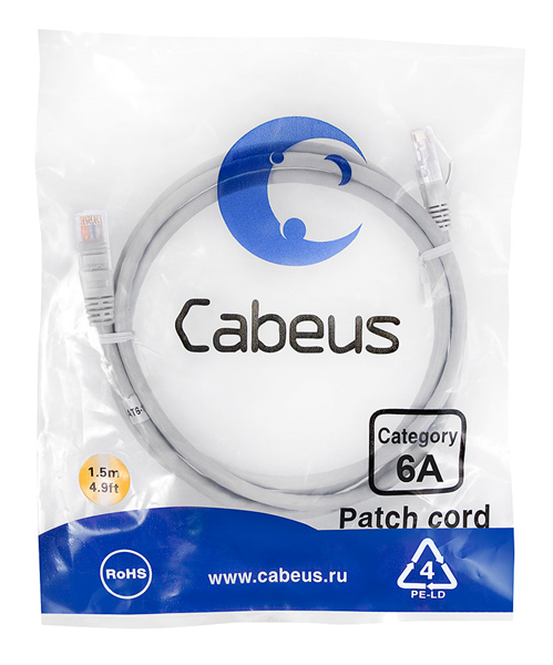 Патч-корд U/UTP, категория 6а (10G), серый, LSZH, 1.5м