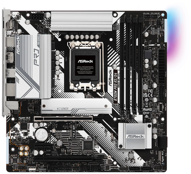 ASROCK B760M PRO RS, LGA1700, B760, 4*DDR5, 4*SATA, 3*M.2, 3*USB 3.2, 2*USB 2.0, Type-C, 2*PCIx16, 1xM.2 (Key E), HDMI+DP, mATX