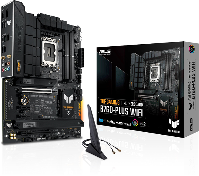 ASUS TUF GAMING B760-PLUS WIFI, LGA1700, B760, 2*DDR5, 4*SATA, 3*M.2, 4*USB 3.2, 1*USB 2.0, Type-C, 2*PCIx16, 2*PCIx1, DP+HDMI, ATX; 90MB1ER0-M1EAY0