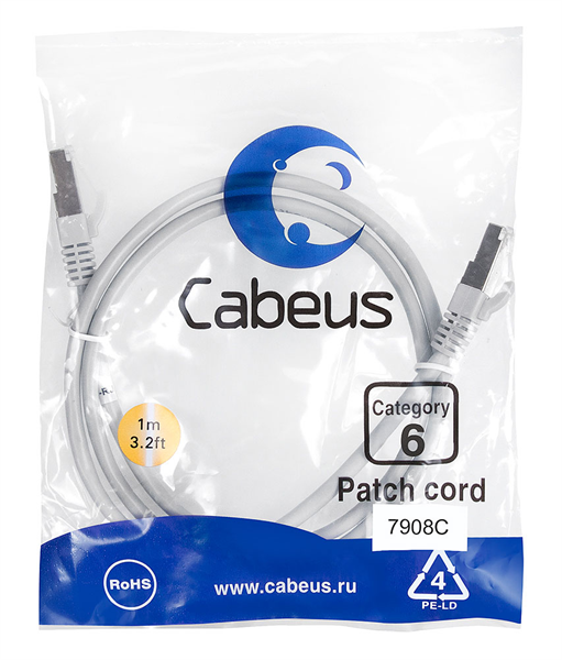Патч-корд F/UTP, категория 6, 2xRJ45/8p8c, экранированный, серый, LSZH, 1м