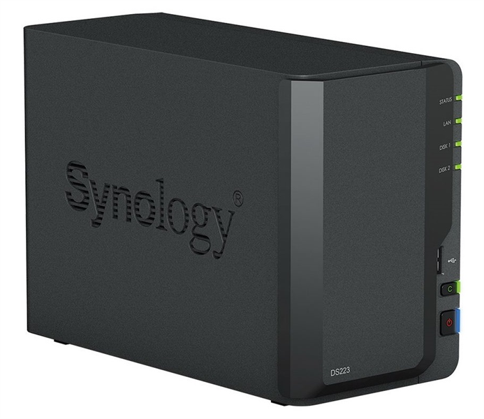 Synology DS223 Сетевое хранилище NAS, слоты 2x2.5"/3.5" SATA3, 1x1 Гбит/с, 3xUSB 3.X, Realtek RTD1619B/4x1.7 ГГц, DDR4 2Gb, 60W вилка UK/HK 3-pin