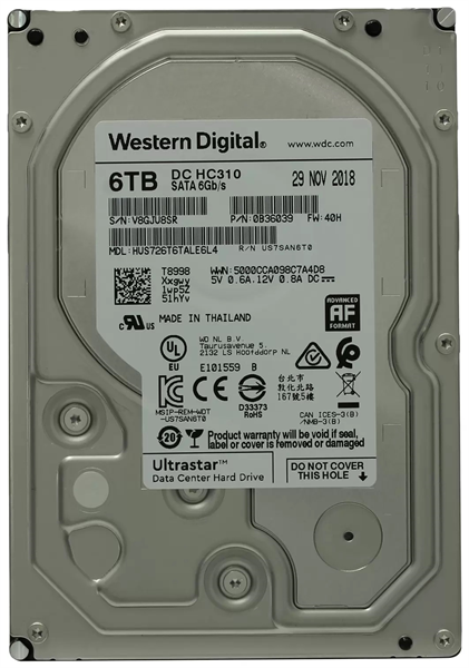 Western Digital Ultrastar DC HС310 HDD 3.5" SATA 4TB, 7200 rpm, 256MB buffer, 512e, 0B36040, 1 year арт. HUS726T4TALE6L4