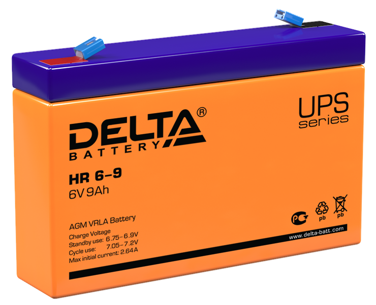 Delta Аккумуляторная батарея для ИБП, AGM, срок службы - 8 лет, HR 6-9 (6V/9Ah) DELTA Battery