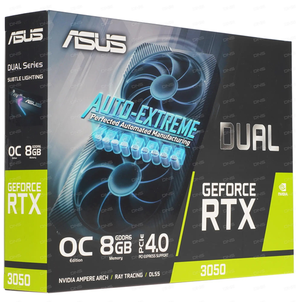 Видеокарта ASUS GeForce RTX3050 Dual V2 OC Edition 8GB GDDR6 128bit DP/DVI/HDMI (DUAL-RTX3050-O8G-V2) RTL