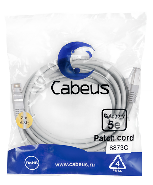 Патч-корд F/UTP,категория 5е, 2xRJ45/8p8c, экранированный, серый, LSZH, 3м