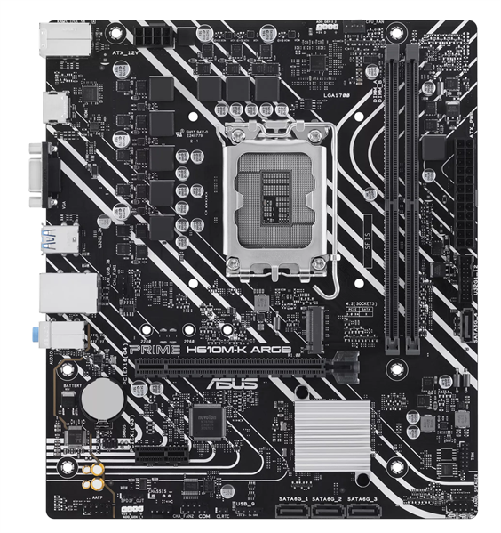 ASUS PRIME H610M-K ARGB (Socket 1700, mATX, 2xDDR5(96GB), VGA/HDMI 2.1, 1xPCIe 4.0x16/1xPCIe 3.0, 1xLAN, 4xSATA 6Gb/s, 1xM.2, 2xUSB 3.2, 4xUSB 2.0, 1xPS/2)