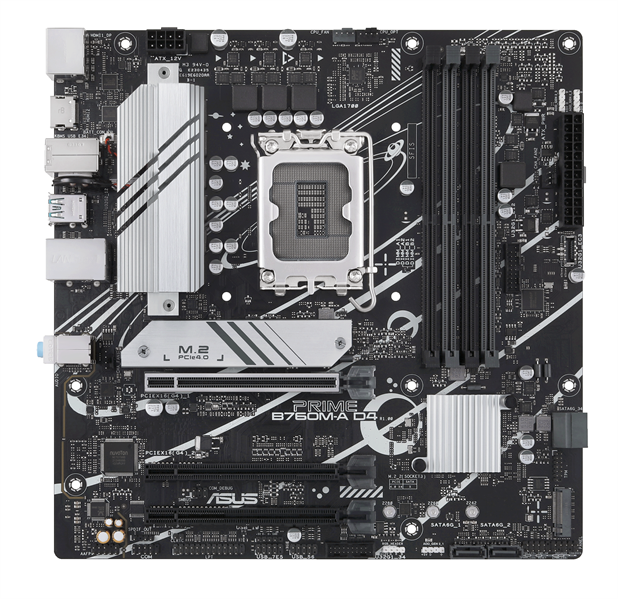 ASUS PRIME B760M-A D4-CSM (Socket 1700, mATX, 4xDDR4(128GB), DP/2xHDMI, 3xPCIe 4.0x16, 1xLAN (2.5GbE), 4xSATA 6Gb/s, 2xM.2, 2xUSB 3.2, 4xUSB 2.0, 1xPS/2, mATX)