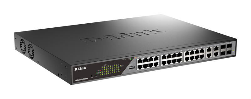 D-Link Настраиваемый L2 PoE-коммутатор, 24x1000Base-T PoE (8 портов 802.3bt 90 Вт), 4xCombo 1000Base-T PoE/SFP, PoE-бюджет 518 Вт, дальность PoE до 250 м