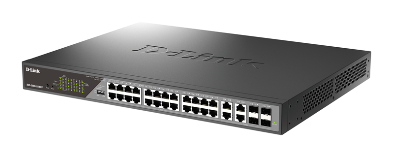 D-Link Настраиваемый L2 PoE-коммутатор, 24x1000Base-T PoE (8 портов 802.3bt 90 Вт), 4xCombo 1000Base-T PoE/SFP, PoE-бюджет 518 Вт, дальность PoE до 250 м