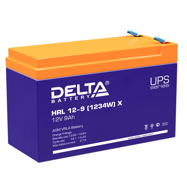 Delta Аккумуляторная батарея для ИБП (10-12 лет) HRL 12-9 (1234W) X (12V / 9Ah) (4614010610015)