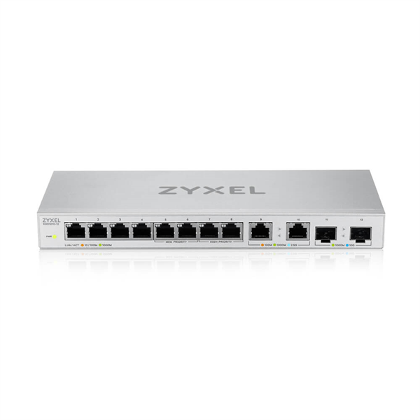 Zyxel XGS1010-12, 8xGE, 2x1/2,5GE, 2xSFP+, настольный, бесшумный