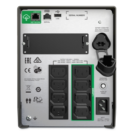 Источник бесперебойного питания APC Smart-UPS 1500VA/1000W, Line-Interactive, LCD, Out: 220-240V 8xC13 (4-Switched), SmartSlot, USB, SmartConnect, Black, 1 year warranty (замена SMT1500I)