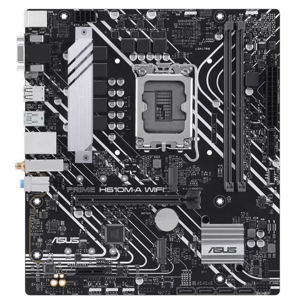 ASUS PRIME H610M-A WIFI (Socket 1700, mATX, 2xDDR5(96GB), VGA/DP/HDMI, 1xPCIe 4.0x16/1xPCIe 3.0, 1xLAN, Wi-Fi, BT, 4xSATA 6Gb/s, 2xM.2, 1xUSB 3.2, 4xUSB 2.0, 2xPS/2)