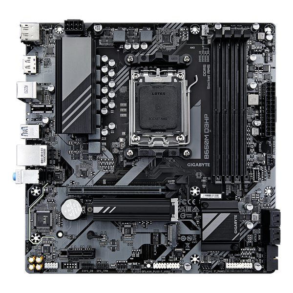 GIGABYTE B650M D3HP, AM5, B650, 4*DDR5, 4*SATA, 2*M.2, 3*USB 3.2, 2*USB 2.0, Type-C, 1*PCIx16, 1*PCIx1, 2*DP+HDMI, mATX