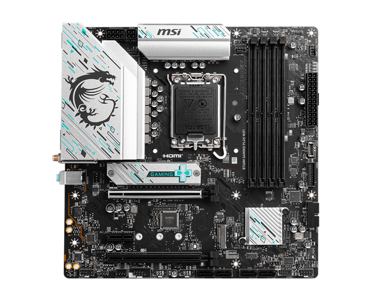 Материнская плата MSI B760M GAMING PLUS WIFI,B760,LGA1700,4DDR5,2PCI-Ex16,1PCI-Ex1,2M.2,4SATA3,2USB3.2 Gen2,7US
