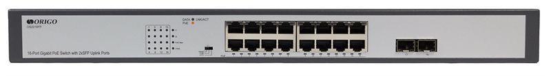 ORIGO Неуправляемый PoE-коммутатор, 16x1000Base-T PoE, 2x1000Base-X SFP, PoE-бюджет 250 Вт, PoE до 250 м, комплект для установки в 19" стойку арт. OS2218FP/200W/A1A