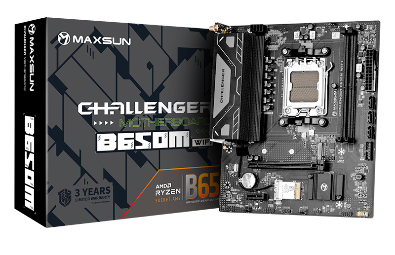 MAXSUN MS-Challenger B650M WIFI (Socket AM5, mATX, 2*DDR5, DP/HDMI, 4*SATA3, 1*M.2, 1*PCIEx16/1*PCIEx1, 2*USB 2.0, 4*USB 3.2, LAN 1*1G, Bluetooth, Wi-Fi 802.11ac, RTL)