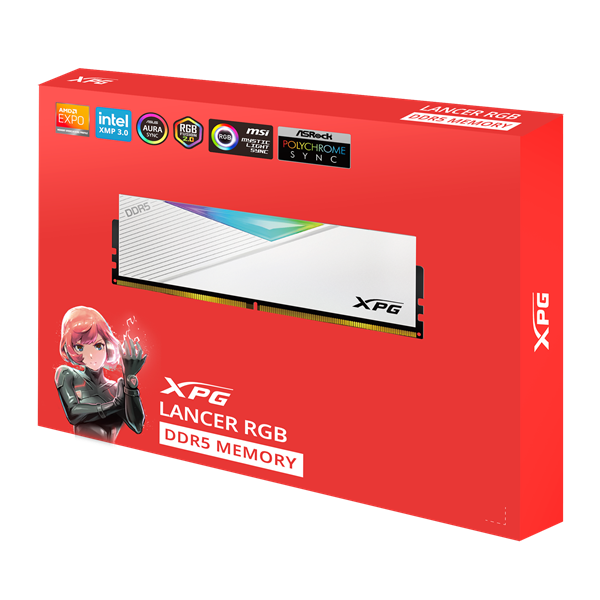 Оперативная память ADATA LANCER RGB DDR5 DIMM 32GB 6000MHz 2*16GB 30-40-40 1.35V WHITE DUAL COLOR BOX