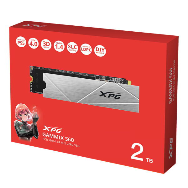 ADATA GAMMIX S60 M.2 2280 NVMe PCle 4.0 x4 2TB 5000/4200 COLOR BOX SEPARATED арт. AGAMMIXS60-2T-CS